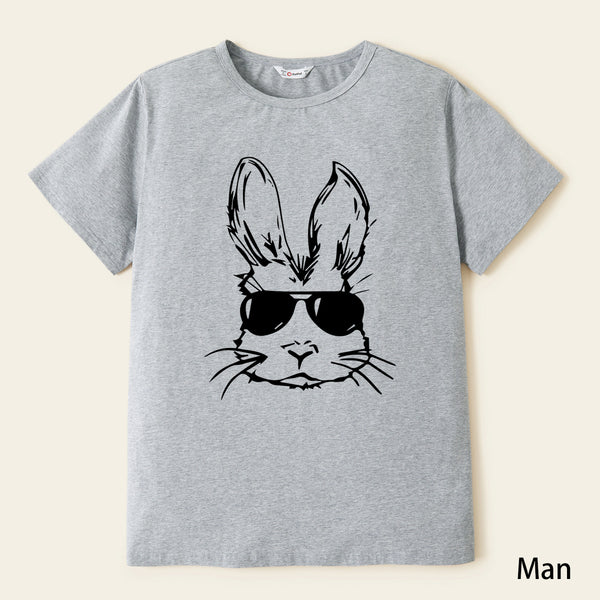 Easter Family Matching Bunny Wearing Sunglasses Graphic Black Tops