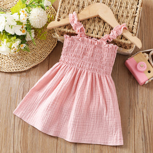 Baby Girls Casual Smocked Pink Cotton Dress